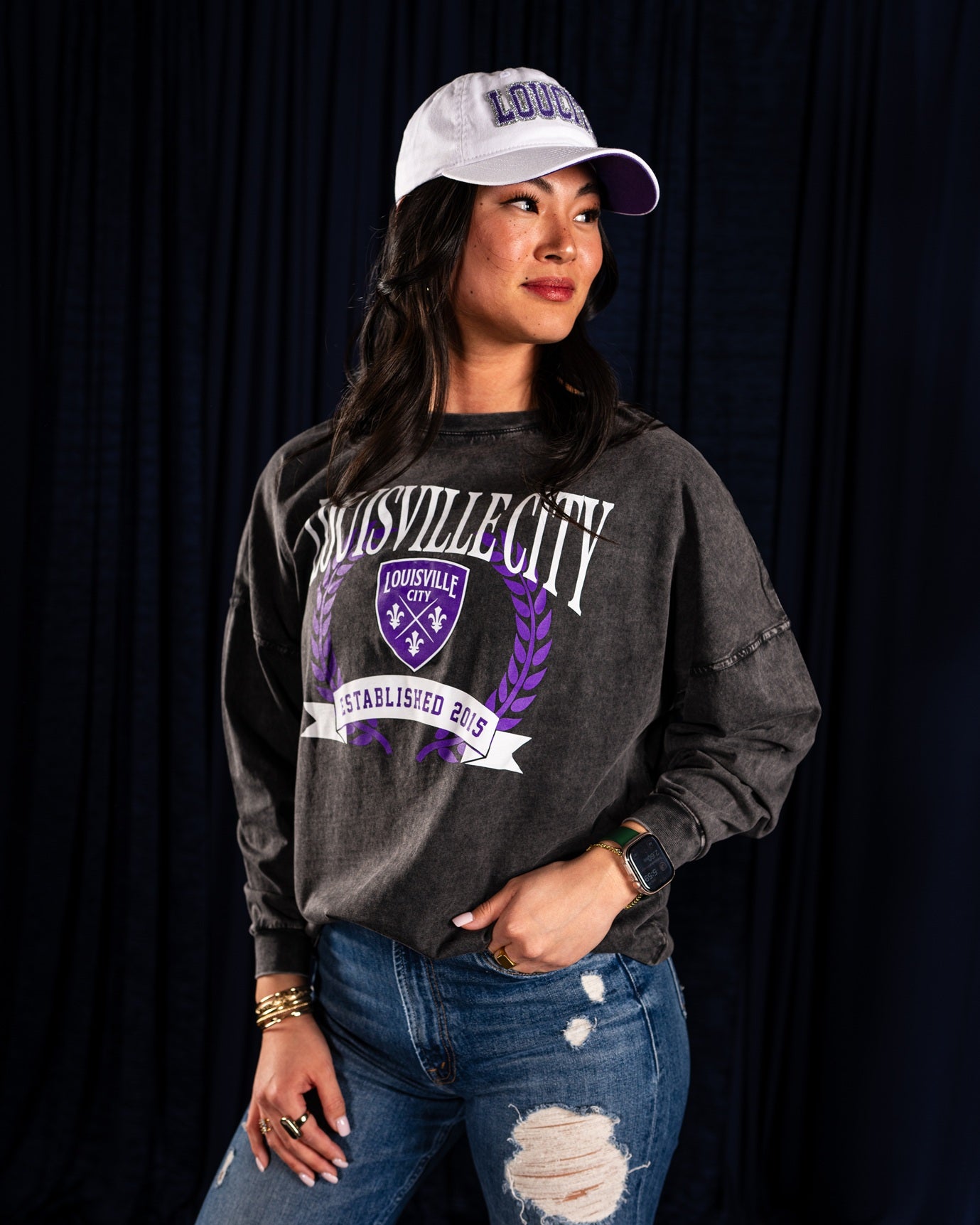 LouCity Women's Mineral Wash Big Long Sleeve T-shirt