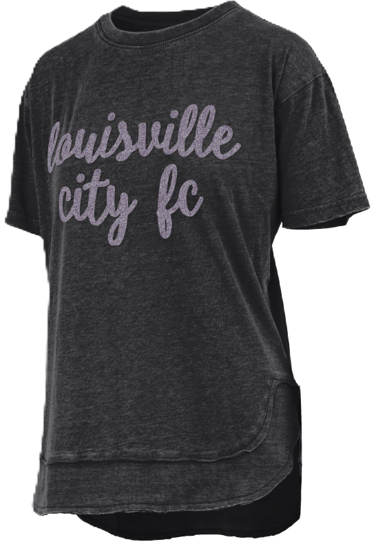 LouCity Women's Chenille Glitter Script Chelsea T-Shirt