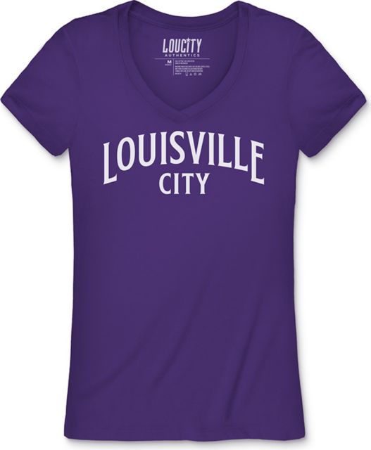 LouCity Football Club Team Arch Two Color Women's Sueded V-Neck Short Sleeve T-Shirt